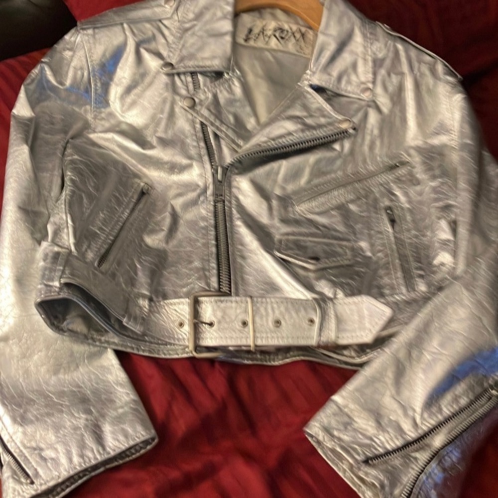 RARE LA ROXX 80’s vintage metallic silver leather moto jacket